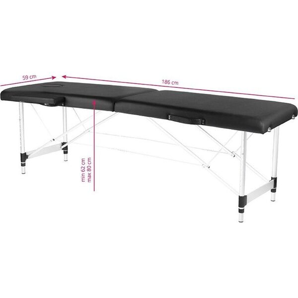 Activeshop STÓŁ SKŁADANY DO MASAŻU ALUMINIOWY KOMFORT ACTIV FIZJO 2 SEGMENTY CZARNY