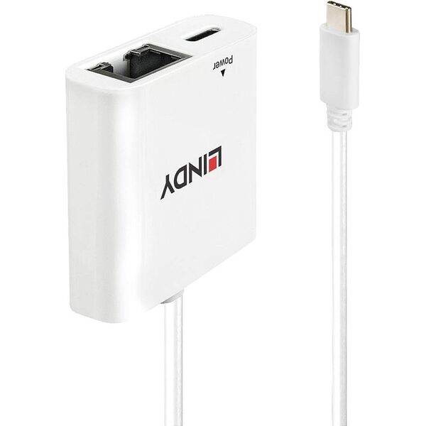 Adapter USB Lindy 43284 USB-C - RJ45 + USB-C Biały  (43284)