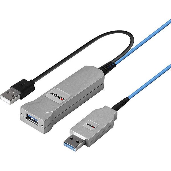 Kabel USB Lindy USB-A - 2x USB-A 30 m Niebieski (43345)