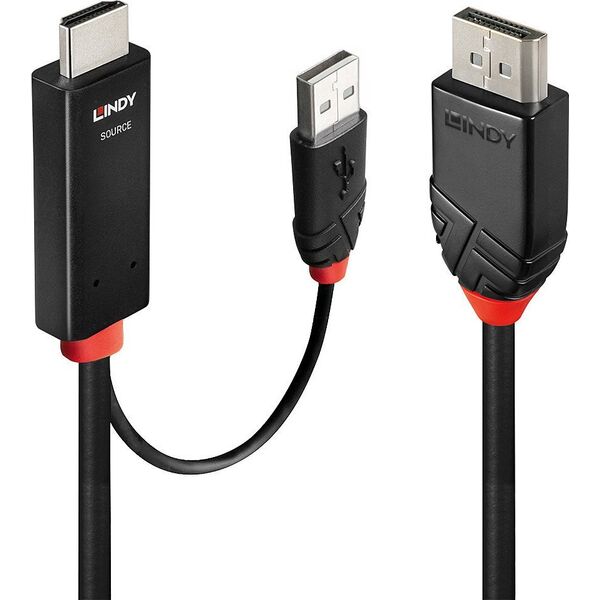 Kabel Lindy DisplayPort - HDMI + USB-A 3m czarny (41500)