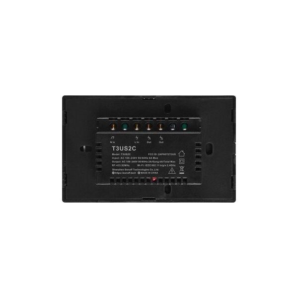Sonoff T3US2C - 2-gang Wi-Fi Smart Wall Switch US - Black