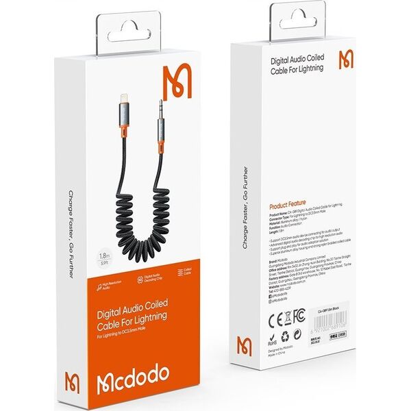 Kabel USB Mcdodo Lightning - mini Jack 3.5 mm 1.8 m Czarny (CA-0890)
