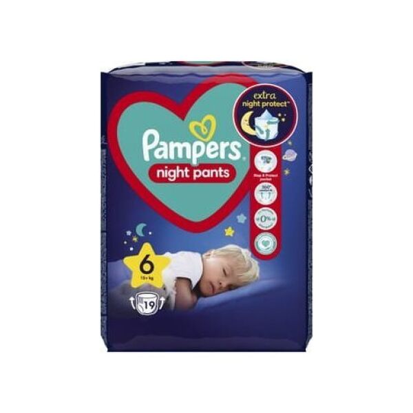Pampers Pieluchomajtki Night Pants 6, 15+ kg, 19 szt.