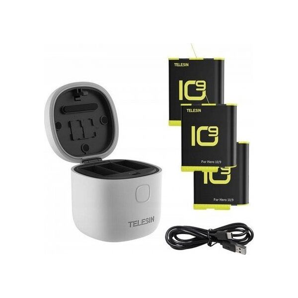 Telesin Wodoodporna ładowarka trójkanałowa Allin Box Telesin dla GoPro Hero 9 / Hero 10 + 3 akumulatory (GP-BTR-906-GY-B)