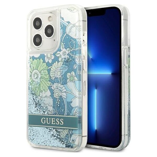Guess Guess GUHCP13LLFLSN iPhone 13 Pro / 13 6,1" zielony/green hardcase Flower Liquid Glitter