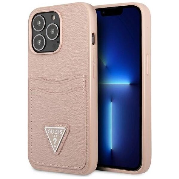 Guess Guess GUHCP13LPSATPP iPhone 13 Pro / 13 6,1" różowy/pink hardcase SaffianoTriangle Logo Cardslot