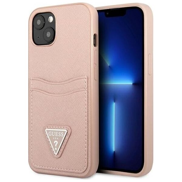 Guess Guess GUHCP13SPSATPP iPhone 13 mini 5,4" różowy/pink hardcase SaffianoTriangle Logo Cardslot