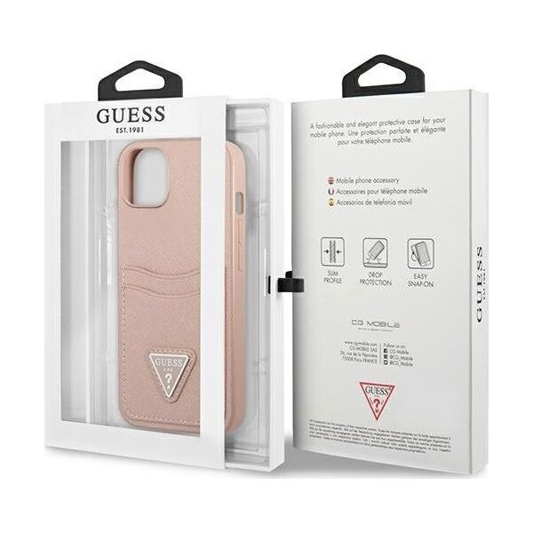 Guess Guess GUHCP13SPSATPP iPhone 13 mini 5,4" różowy/pink hardcase SaffianoTriangle Logo Cardslot