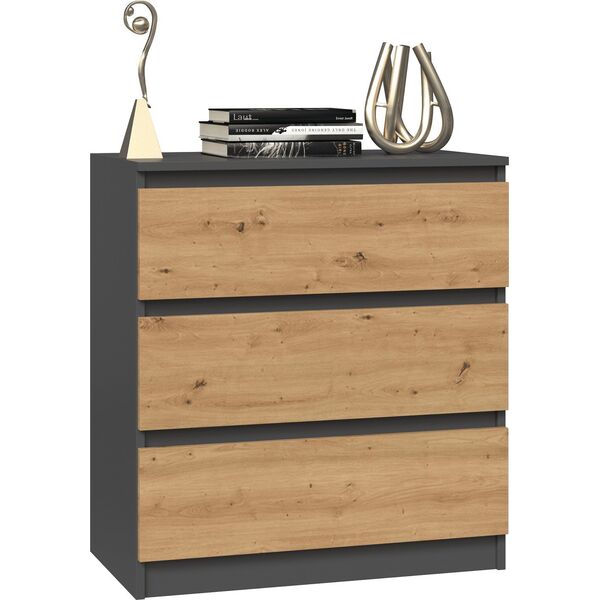 Topeshop KOMODA SZAFKA REGAŁ 3 SZUFLADY M3 ANTRACYT / DĄB ARTISAN
