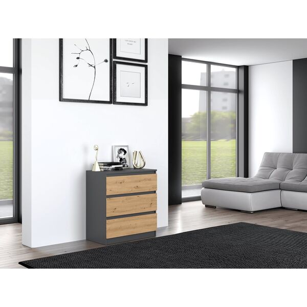 Topeshop KOMODA SZAFKA REGAŁ 3 SZUFLADY M3 ANTRACYT / DĄB ARTISAN