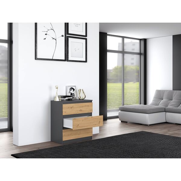 Topeshop KOMODA SZAFKA REGAŁ 3 SZUFLADY M3 ANTRACYT / DĄB ARTISAN