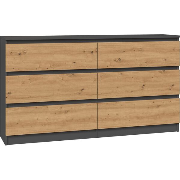 Topeshop Komoda Malwa 6 szuflad M6 140 - antracyt/dąb artisan