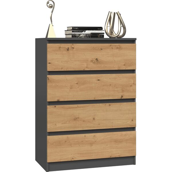 Topeshop KOMODA SZAFKA REGAŁ 4 SZUFLADY M4 ANTRACYT / DĄB ARTISAN