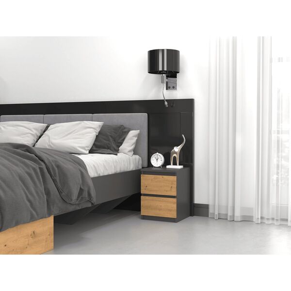 Topeshop SZAFKA NOCNA MALWA M2 - ANTRACYT / DĄB ARTISAN