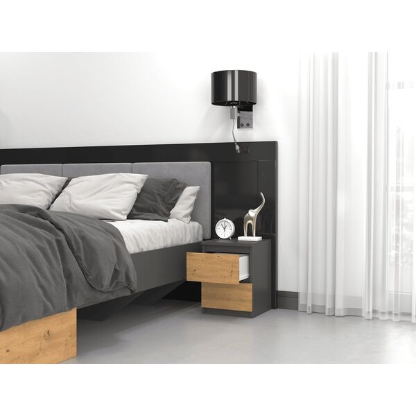 Topeshop SZAFKA NOCNA MALWA M2 - ANTRACYT / DĄB ARTISAN