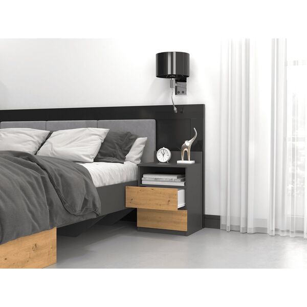 Topeshop SZAFKA NOCNA MALWA M1 - ANTRACYT / DĄB ARTISAN