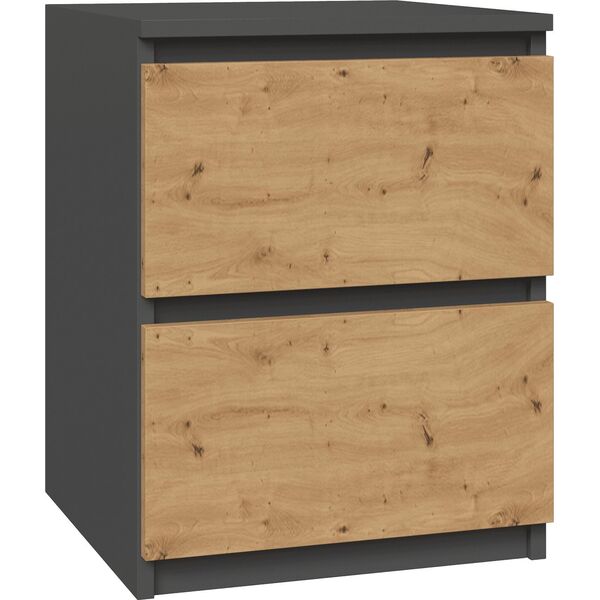 Topeshop SZAFKA STOLIK NOCNY 2 SZUFLADY W2 ANTRACYT / DĄB ARTISAN