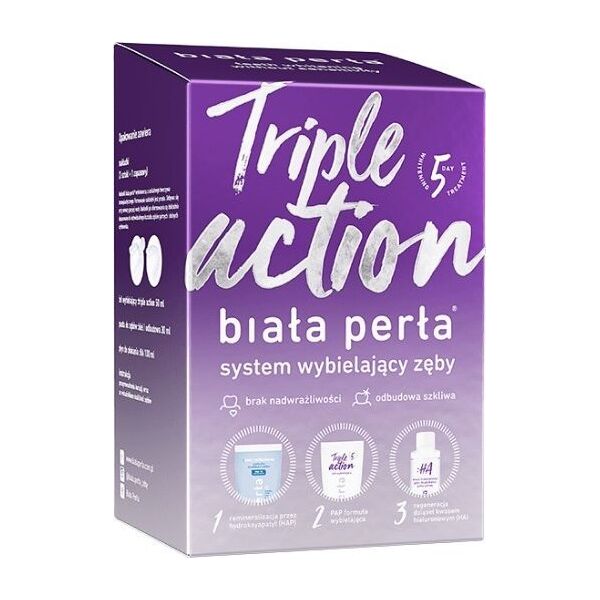 Biała Perła, Triple Action System wybielający zęby Żel 50 ml + Płyn 100 ml + Pasta 30 ml - Długi termin ważności!