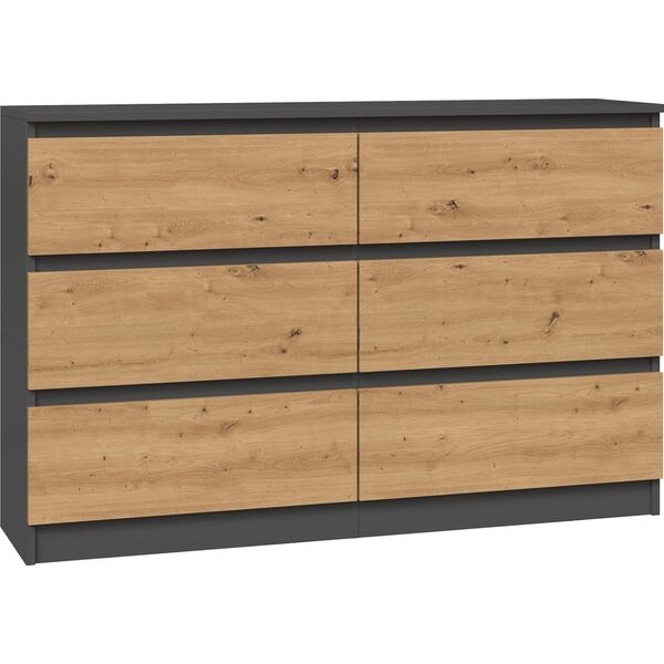 Topeshop KOMODA MALWA 6 SZUFLAD M6 120 - ANTRACYT / DĄB ARTISAN