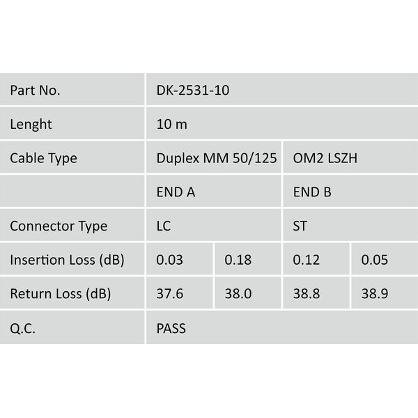 Digitus LWL Patchkabel, LC/ST MM, OM2, 50/125 µ, Duplex 10m