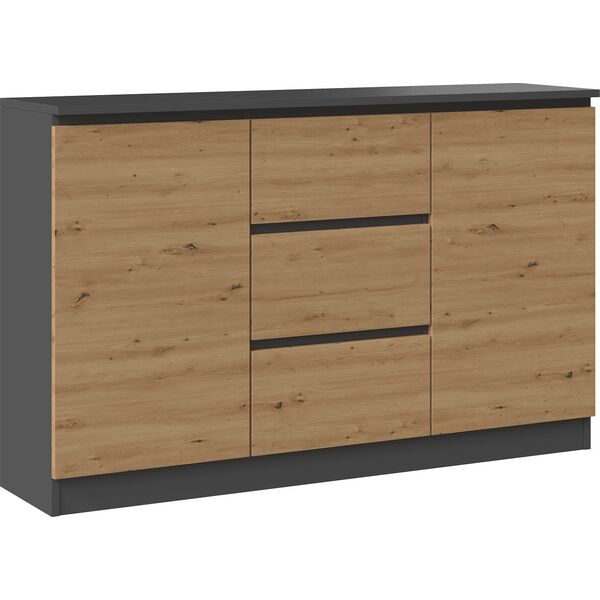 Topeshop KOMODA 2D3S 120CM 3 SZUFLADY 2 DRZWI ANTRACYT DĄB ARTISAN