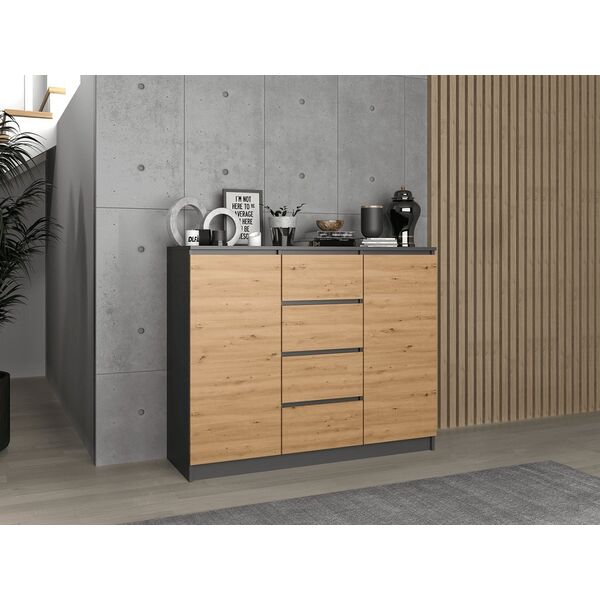 Topeshop KOMODA 2D4S - ANTRACYT / DĄB ARTISAN