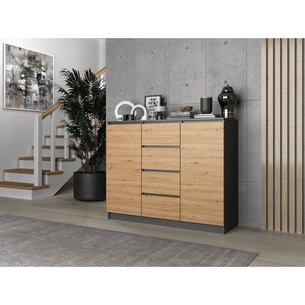 Topeshop KOMODA 2D4S - ANTRACYT / DĄB ARTISAN