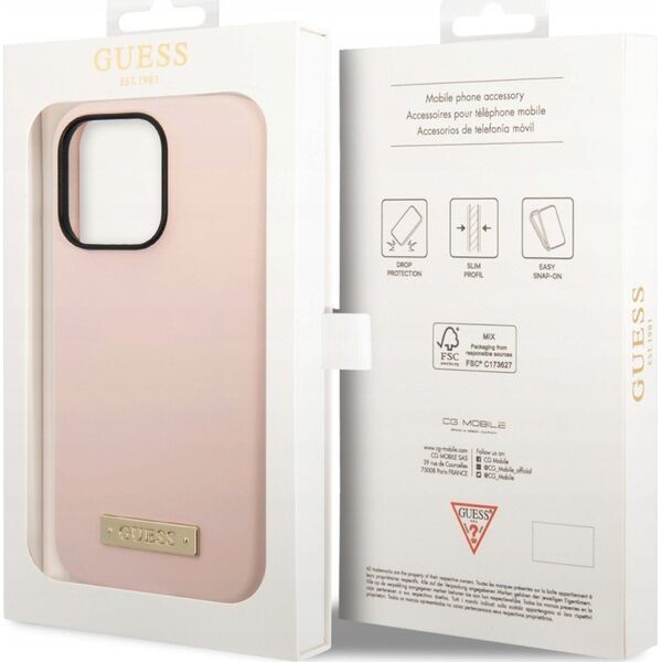 Guess Etui Guess GUHMP14XSBPLP Apple iPhone 14 Pro Max różowy/pink hard case Silicone Logo Plate MagSafe