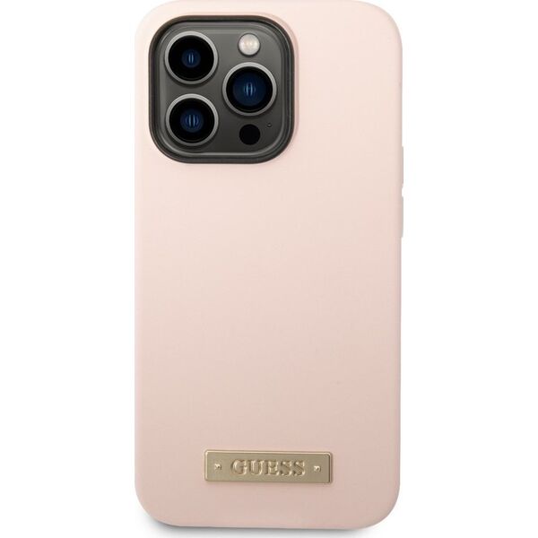 Guess Etui Guess GUHMP14XSBPLP Apple iPhone 14 Pro Max różowy/pink hard case Silicone Logo Plate MagSafe