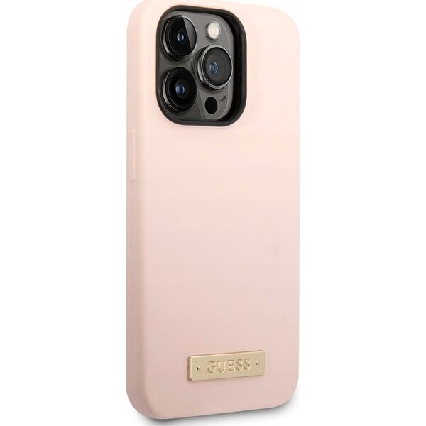 Guess Etui Guess GUHMP14XSBPLP Apple iPhone 14 Pro Max różowy/pink hard case Silicone Logo Plate MagSafe