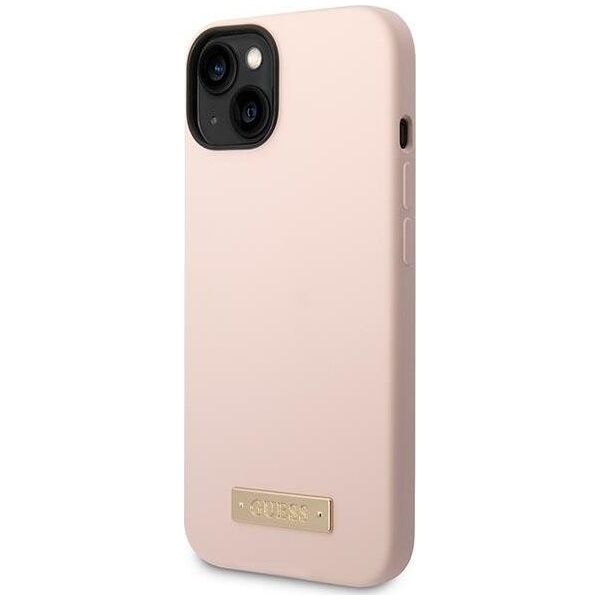 Guess Etui Guess GUHMP14MSBPLP Apple iPhone 14 Plus różowy/pink hard case Silicone Logo Plate MagSafe