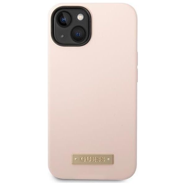 Guess Etui Guess GUHMP14MSBPLP Apple iPhone 14 Plus różowy/pink hard case Silicone Logo Plate MagSafe