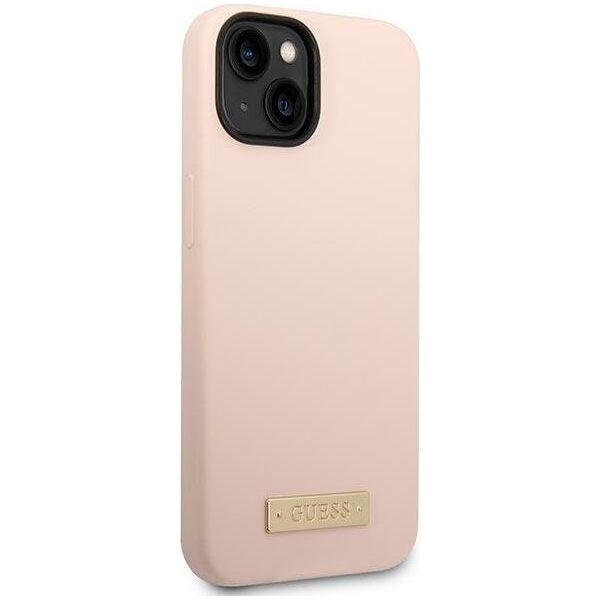 Guess Etui Guess GUHMP14MSBPLP Apple iPhone 14 Plus różowy/pink hard case Silicone Logo Plate MagSafe