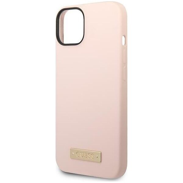 Guess Etui Guess GUHMP14MSBPLP Apple iPhone 14 Plus różowy/pink hard case Silicone Logo Plate MagSafe