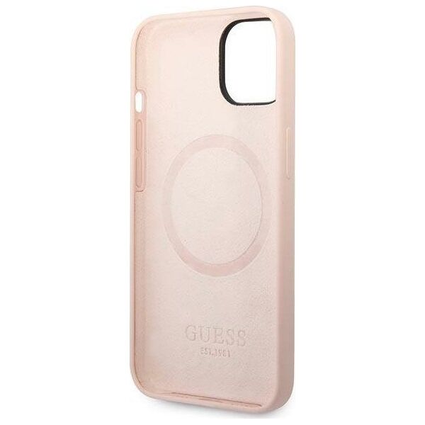 Guess Etui Guess GUHMP14MSBPLP Apple iPhone 14 Plus różowy/pink hard case Silicone Logo Plate MagSafe
