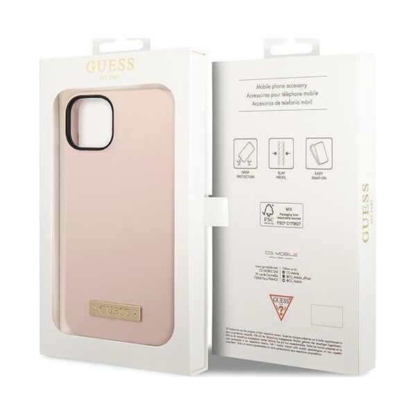 Guess Etui Guess GUHMP14MSBPLP Apple iPhone 14 Plus różowy/pink hard case Silicone Logo Plate MagSafe