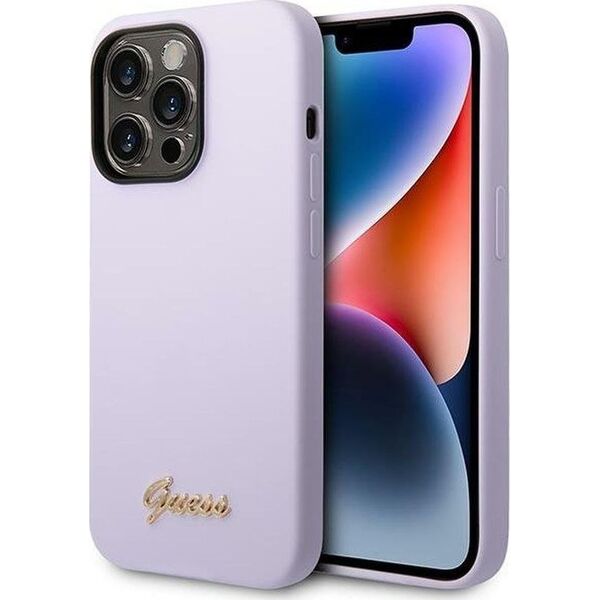 Guess Etui Guess GUHCP14LSLSMU Apple iPhone 14 Pro fioletowy/purple hard case Silicone Vintage Gold Logo