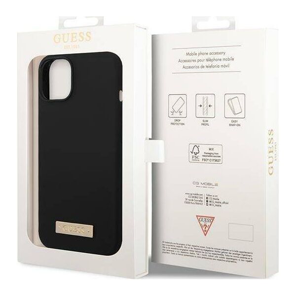 Guess Etui Guess GUHMP14MSBPLK Apple iPhone 14 Plus czarny/black hard case Silicone Logo Plate MagSafe
