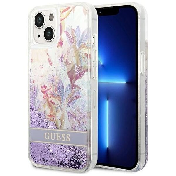 Guess Etui Guess GUHCP14MLFLSU Apple iPhone 14 Plus fioletowy/purple hardcase Flower Liquid Glitter