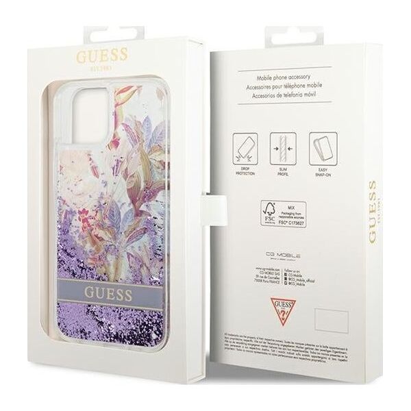 Guess Etui Guess GUHCP14MLFLSU Apple iPhone 14 Plus fioletowy/purple hardcase Flower Liquid Glitter