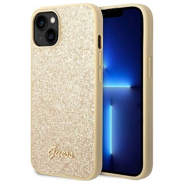 Guess Guess Glitter Flakes Metal Logo Case - Etui iPhone 14 (złoty)