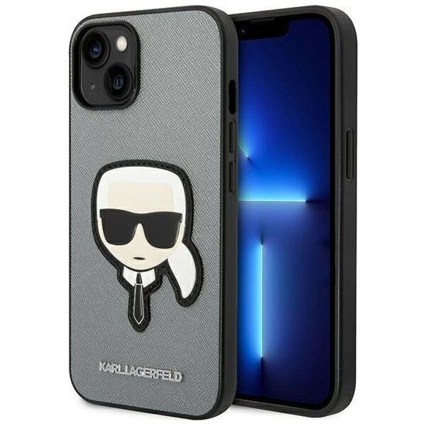Karl Lagerfeld Karl Lagerfeld Saffiano Karl Head Patch Case - Etui iPhone 14 Plus (srebrny)