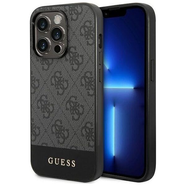 Guess Guess 4G Bottom Stripe Metal Logo Collection - Etui iPhone 14 Pro Max (szary)