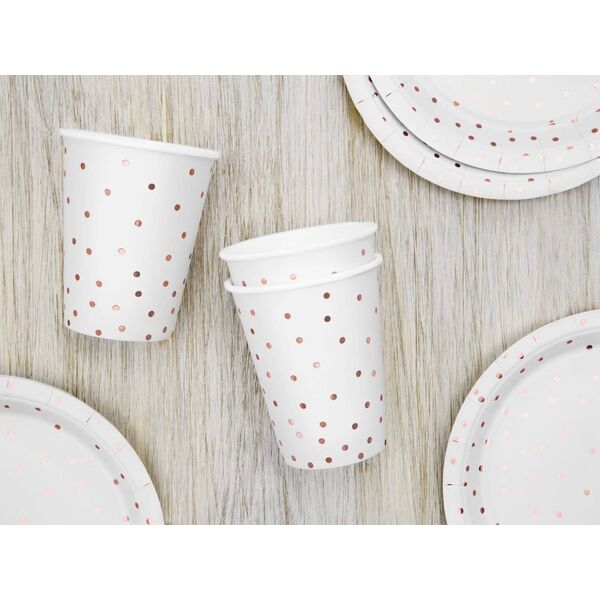 PartyDeco Kubeczki Kropki, biały, 260ml one size