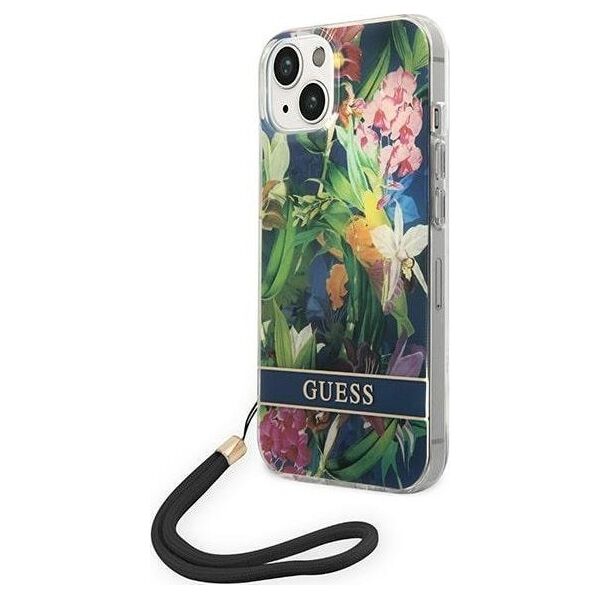 Guess Etui Guess do iPhone 14 6,1" niebieski/blue hardcase Flower Strap