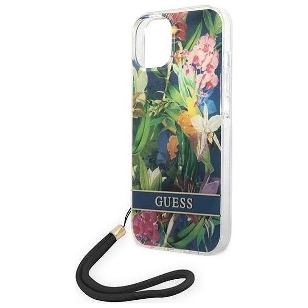 Guess Etui Guess do iPhone 14 6,1" niebieski/blue hardcase Flower Strap
