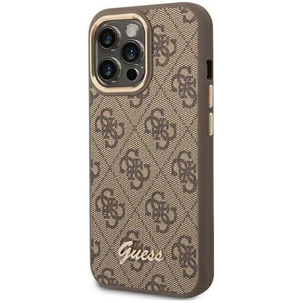 Guess Etui Guess do iPhone 14 Pro Max 6,7" brązowy/brown hard case 4G Vintage Gold Logo