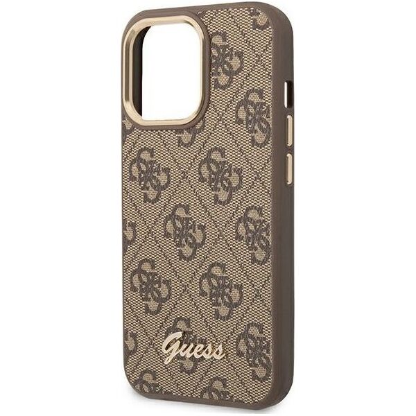 Guess Etui Guess do iPhone 14 Pro Max 6,7" brązowy/brown hard case 4G Vintage Gold Logo