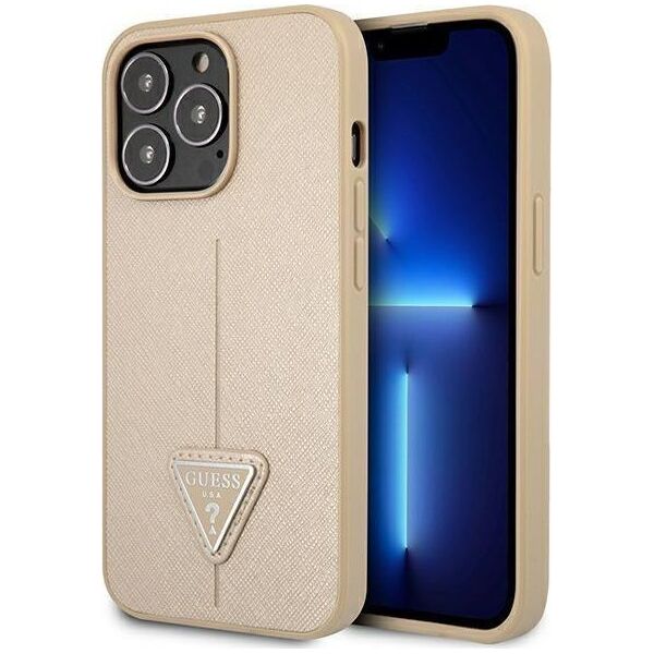 Guess Etui Guess do iPhone 14 Pro Max 6,7" beżowy/beige hardcase SaffianoTriangle Logo