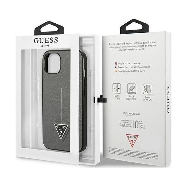 Guess Etui Guess do iPhone 14 Plus 6,7" srebrny/silver hardcase SaffianoTriangle Logo